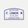 Lisbon passport stamp. Portugal airport visa stamp or immigration sign. Custom control cachet. Vector illustration.